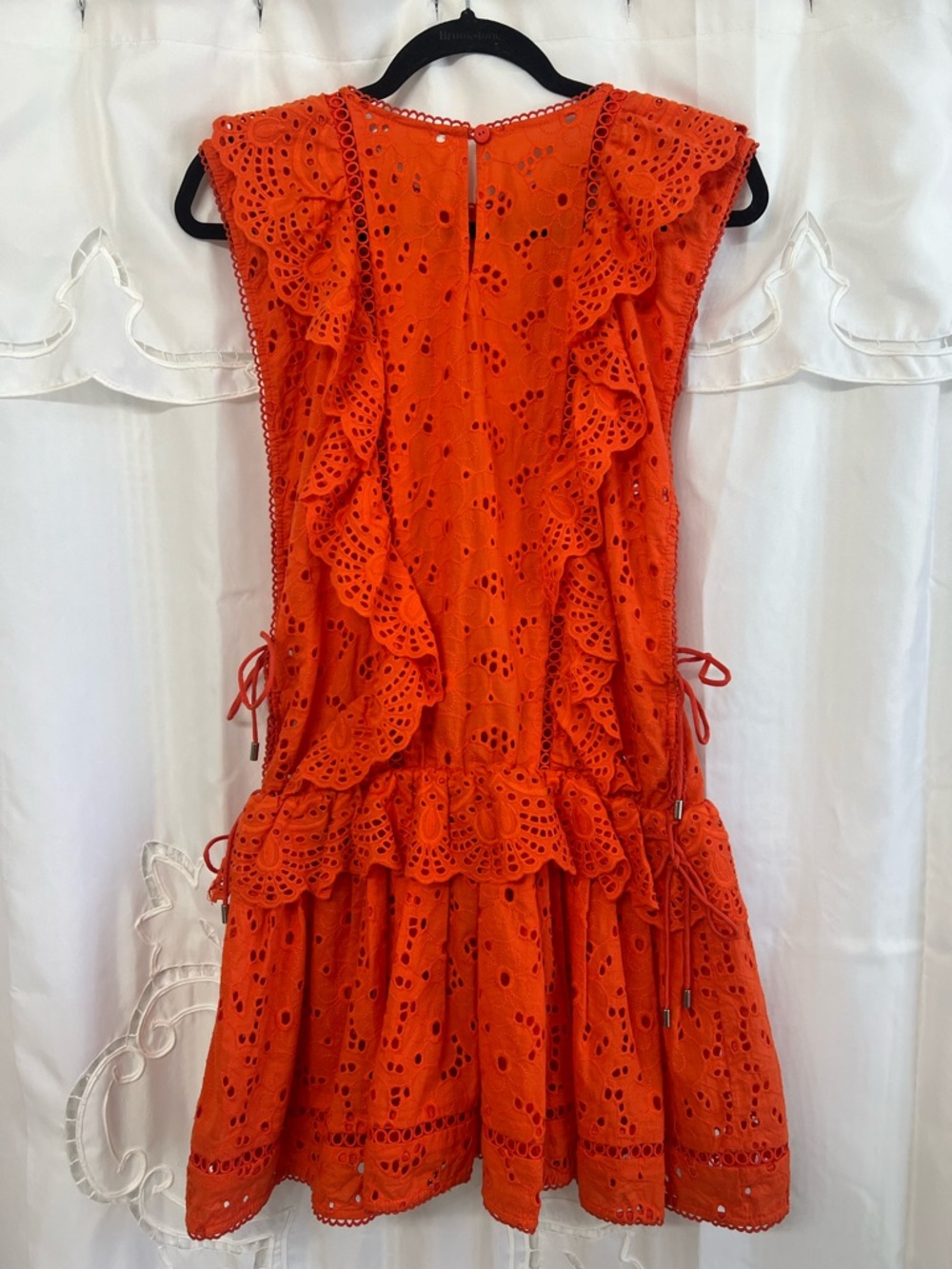 Zimmermann Marisol Eyelet Dress Tomato Orange Ruffle Lace Mini Dress Resort S - Picture 3 of 13